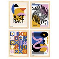 POSTER Set mit 4 Abstrakte Kubismus Formen A3 Rahmen aus hellem Holz - Beige, Papier (29.7/3cm) - Nacnic