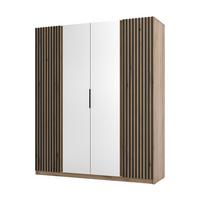 KLEIDERSCHRANK Nehir Korpus Eiche Evoke, Front Eiche Evoke/Schwarz 200 cm - 4T Modern mit Lamellentüren außen und Spiegeln mittig - Eichefarben, Holzwerkstoff/Kunststoff (200/239/61.9cm) - AX Living