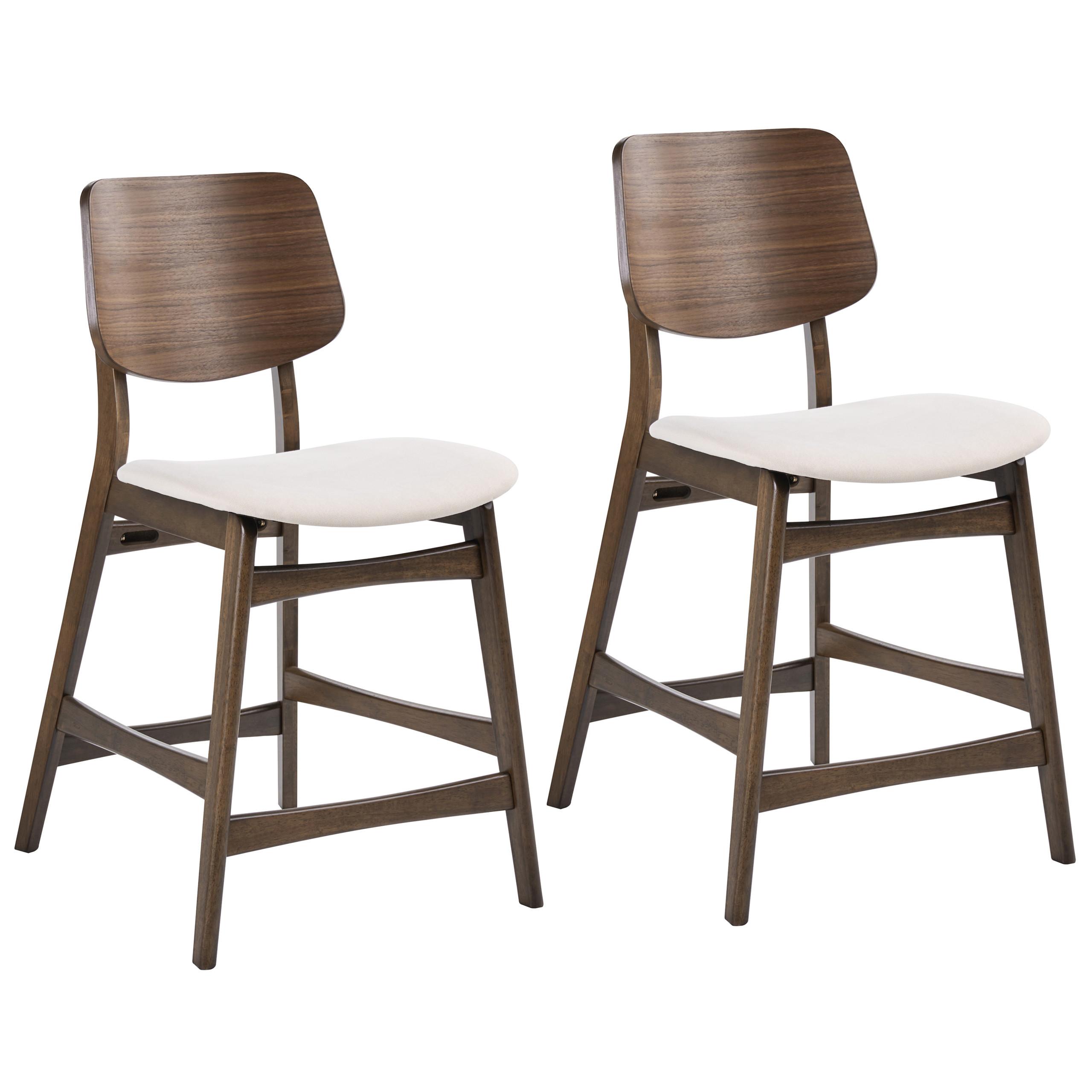 BARSTUHL 2er-Set Holz Cremeweiß/Braun Mayer - Weiß, Holz (54/96/62cm) - Beliani
