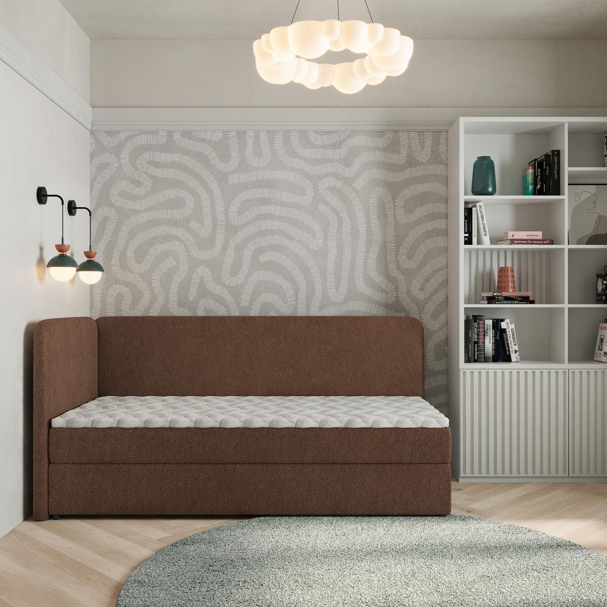 BOXBETT GINA 90x200 cm mit Matratze und Topper, H2+H3 - Braun - Braun, Holz (90/200cm) - MASSENO