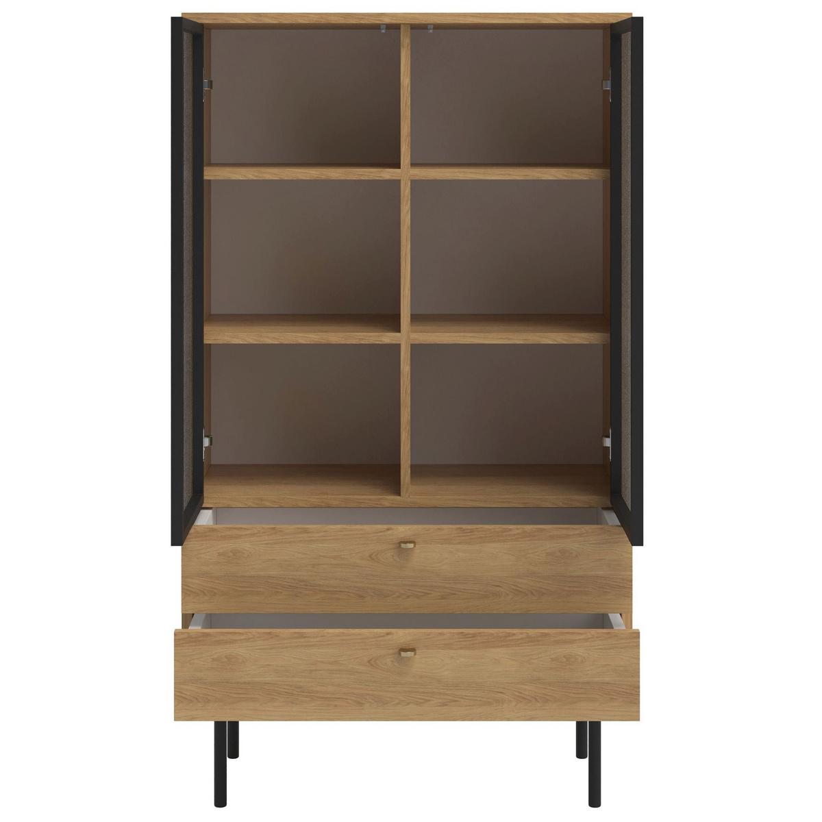 VITRINE Olar II Holzoptik Hickory Natur 85 cm - Beige/Goldfarben, Holzwerkstoff/Metall (85/150/41cm) - Selsey