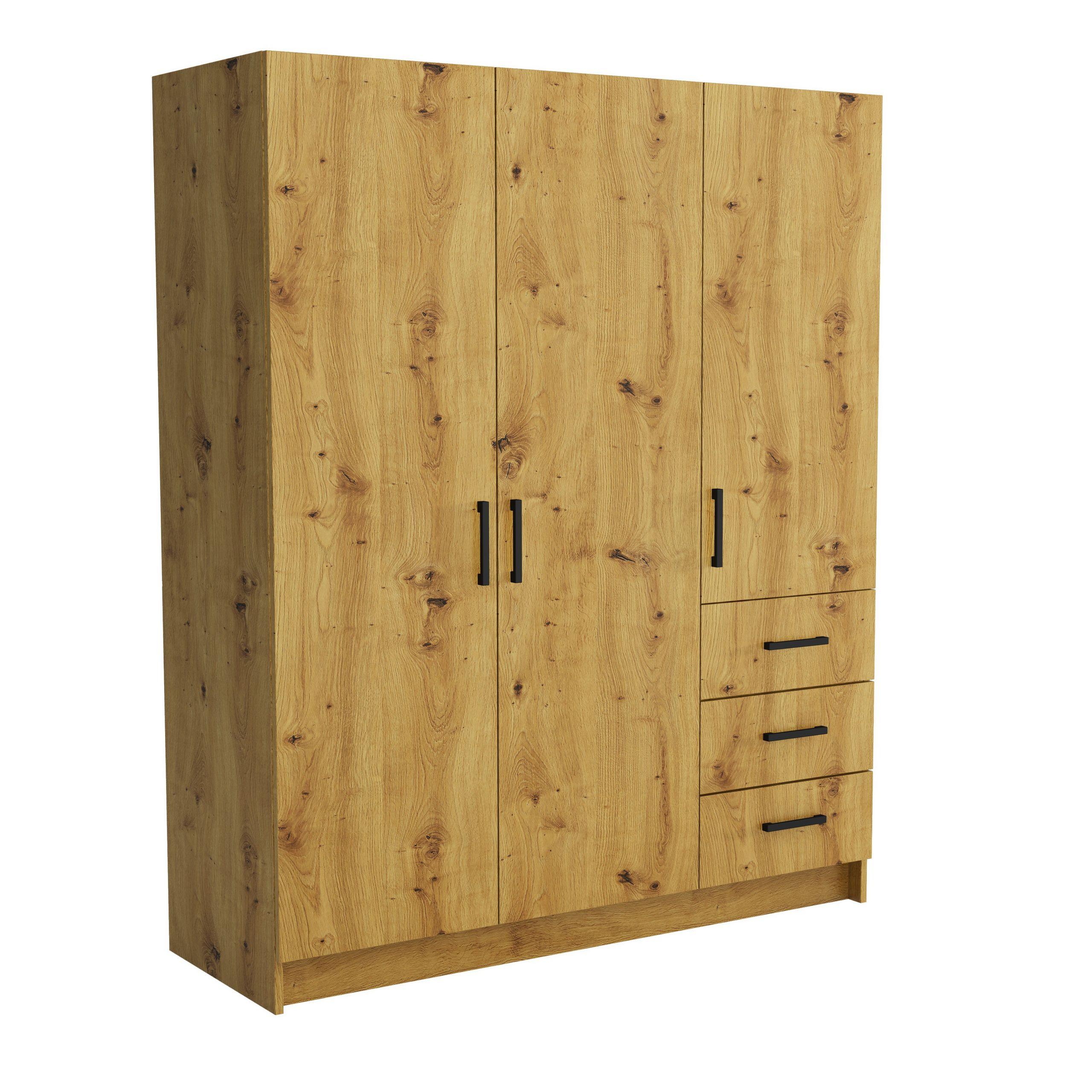 DREHTÜRENSCHRANK PINELLO 144/177/50 cm 3-türig Eiche Artisan - Eiche Artisan, Holzwerkstoff (144/177/50cm) - MASSENO