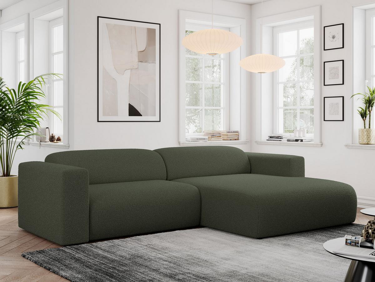 OFERTA WYCOFANA ECKSOFA PASADENA Grün Bouclé Rechts Seite - Schwarz/Grün, Kunststoff/Textil (288/180cm) - MKS