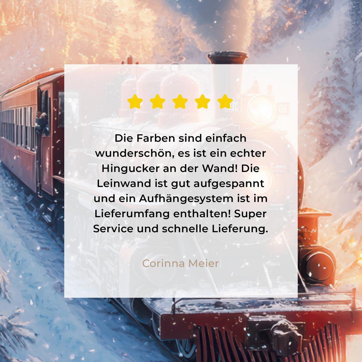 LEINWANDBILD Weihnachtszug - Schnee - Winter - Weihnachten Wandbild 40x30 cm - Dunkelrot, Textil (40/30cm) - MuchoWow
