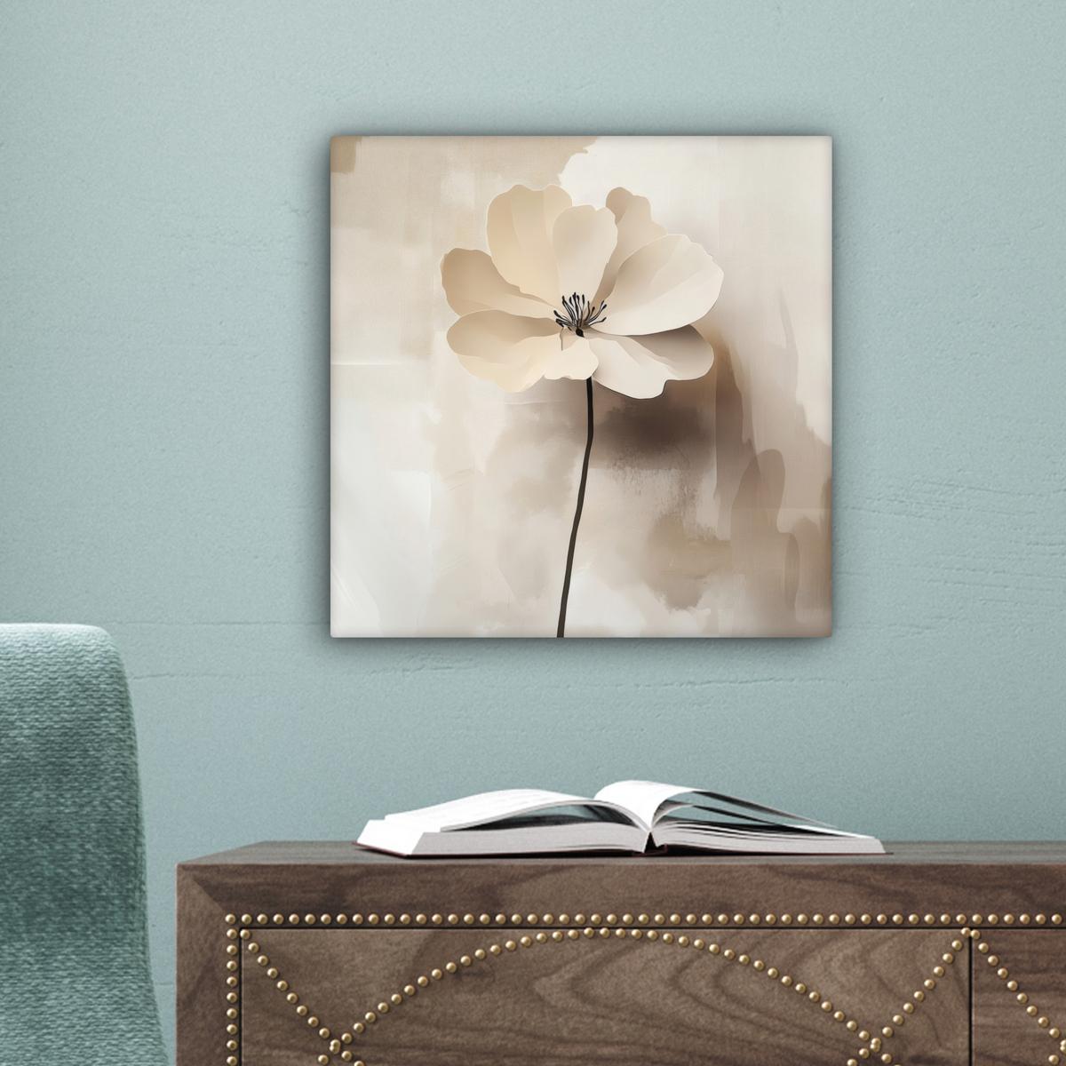 LEINWANDBILD Blume - Beige - Farbe - Schatten Deko Wohnzimmer 20x20 cm - Creme, Textil (20/20cm) - MuchoWow