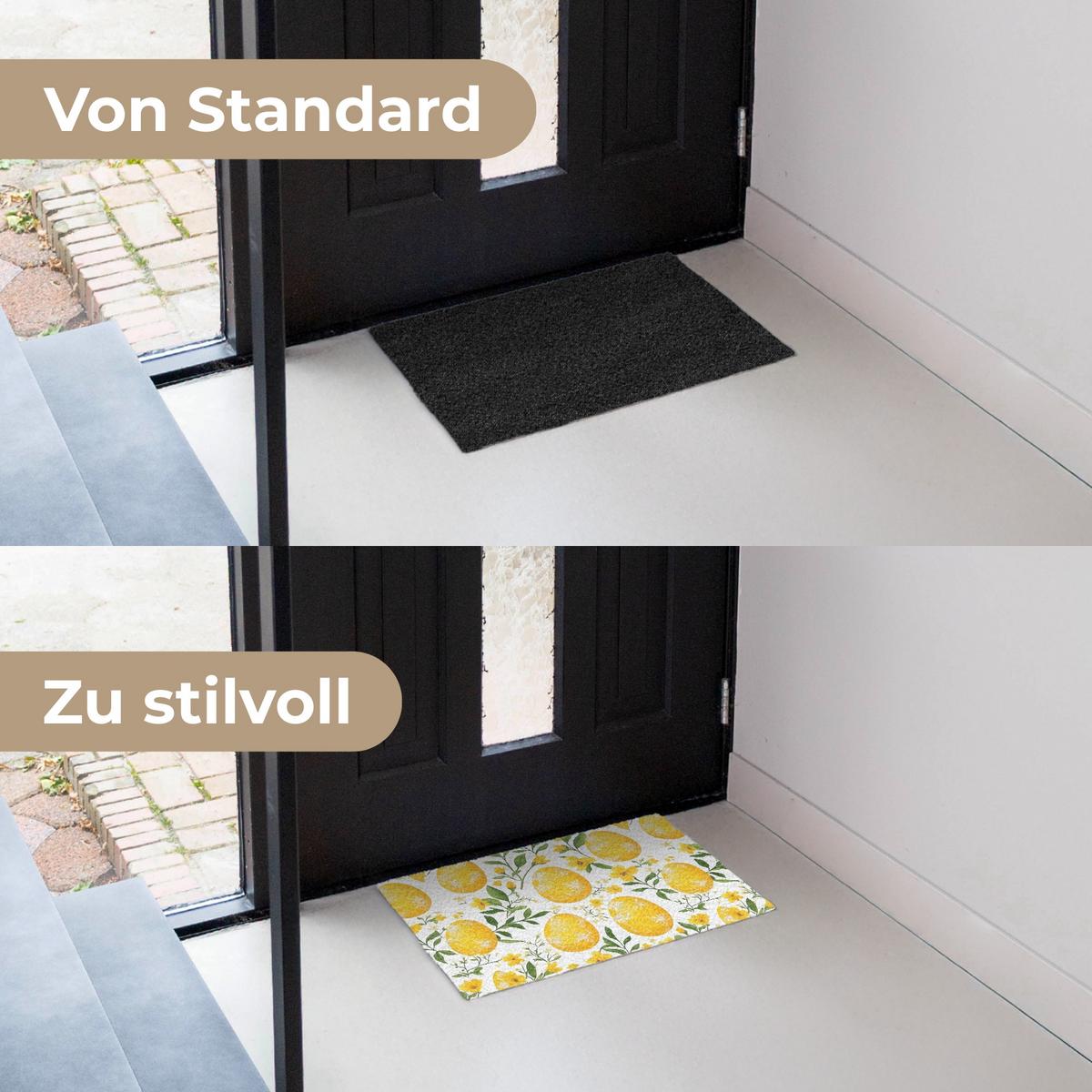 FUSSMATTE Blumen - Ostereier - Gelb Teppichmatte 60x40 cm - Gelb, Kunststoff (40/60cm) - MuchoWow