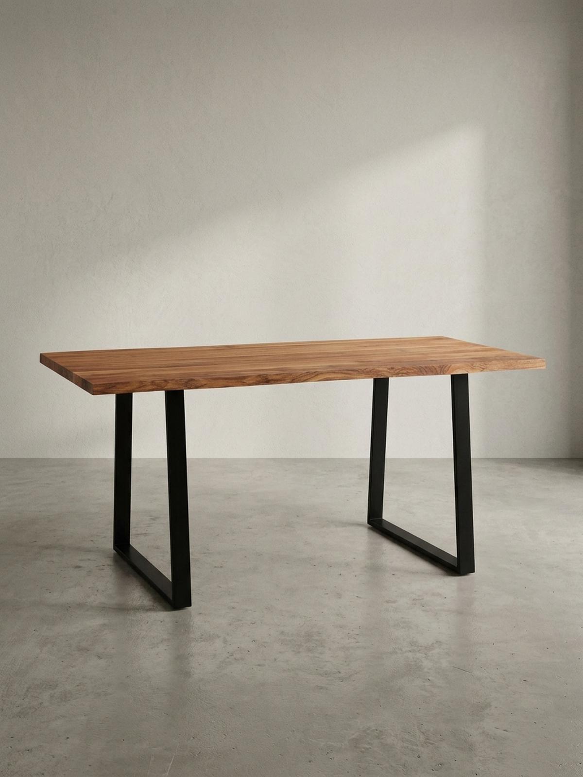 SCHREIBTISCH Massivholz Baumkante Handgefertigt Akazie TARN, Goldbraun-Schwarz 140x80x76 cm - Schwarz/Braun, Holz/Metall (80/140/76cm) - KADIMA DESIGN