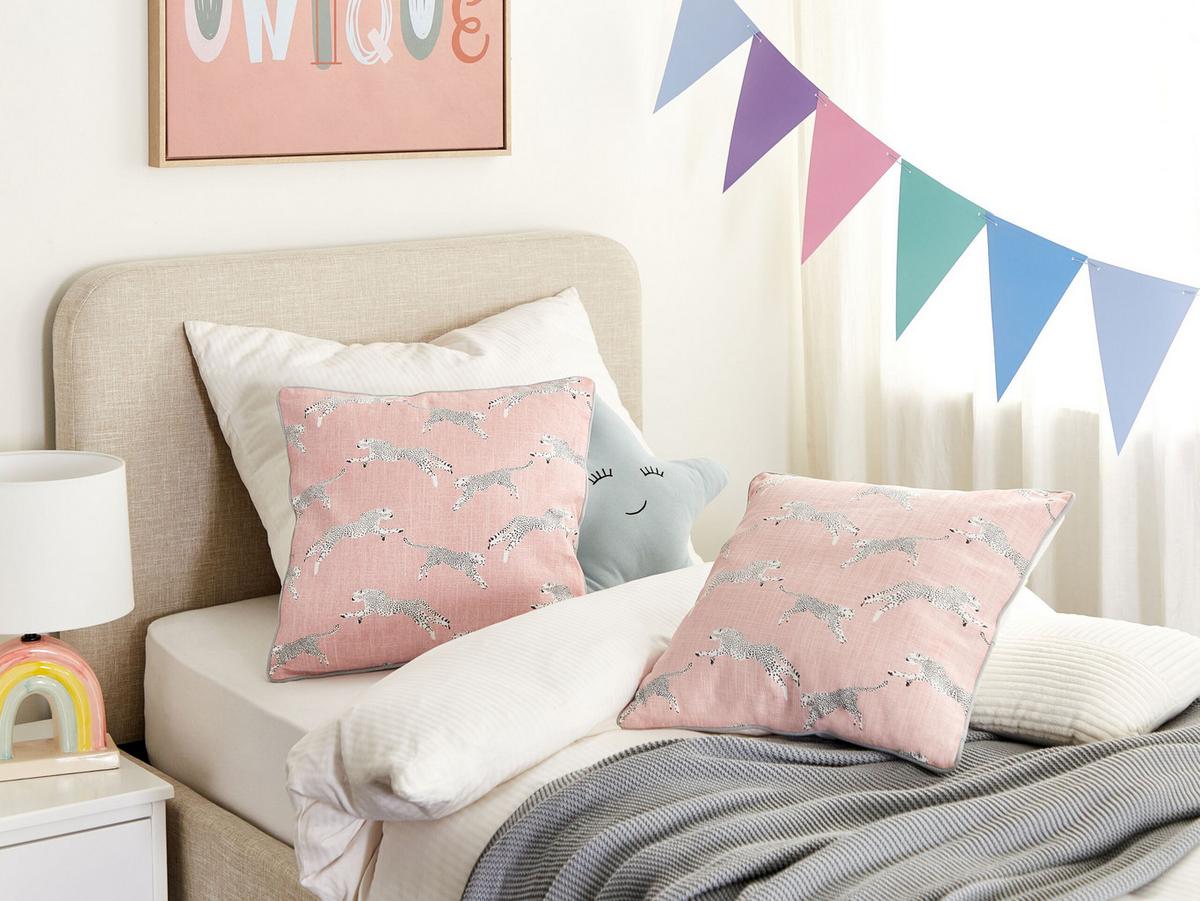 DEKOKISSEN 2er-Set Rosa 45/45 cm Arales - Pink/Schwarz, Textil (45/45cm) - Beliani
