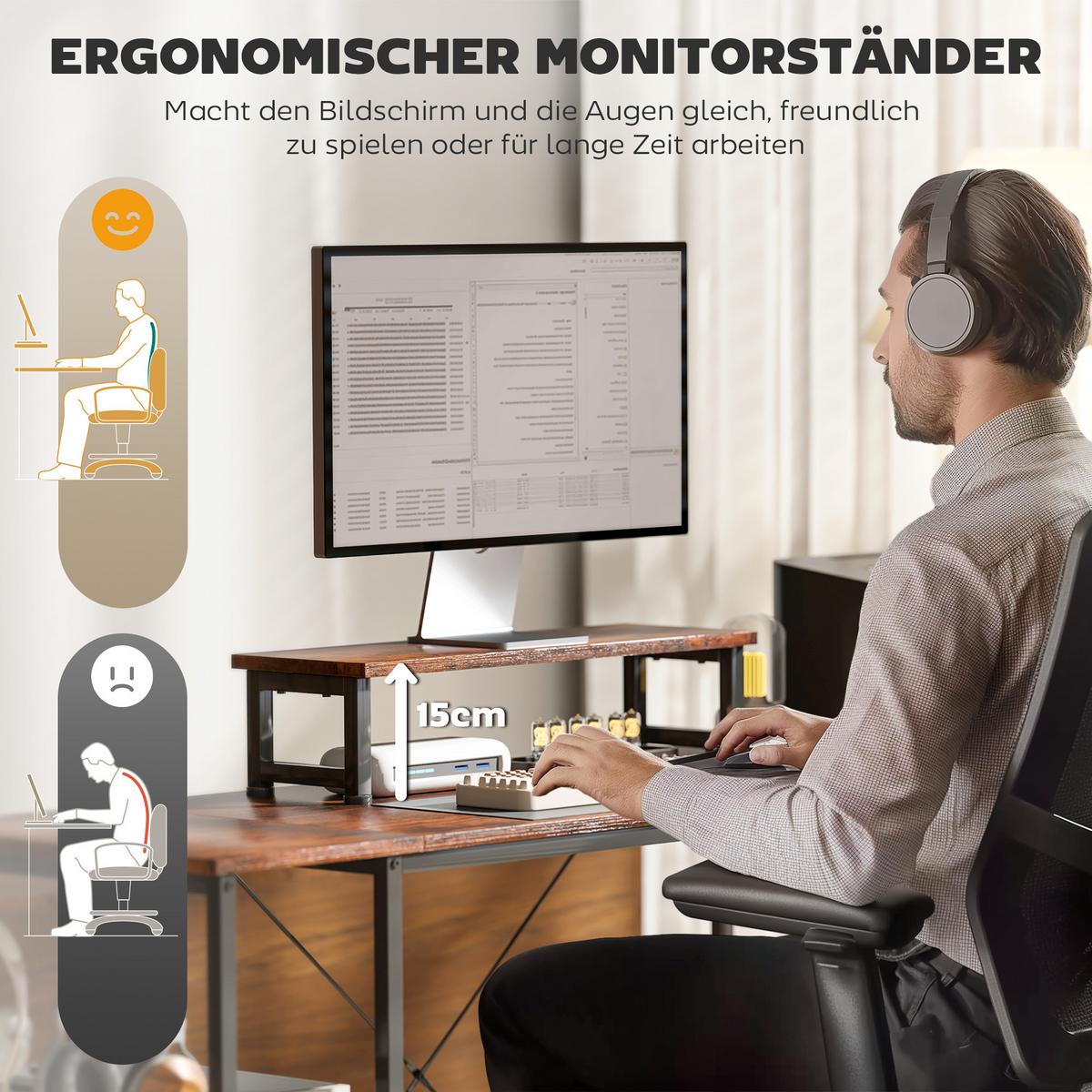 L-FÖRMIGER Schreibtisch 168 x 120 cm Eckschreibtisch mit Ablagefächern - Braun, Metall (168/120/90cm) - HOMCOM