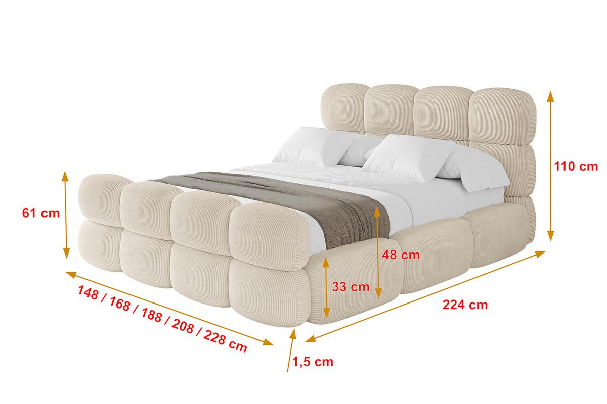 POLSTERBETT mit Bettkasten, Fußteil und Lattenrost, Bett mit Matratze H3/H4 - NOMA-Z 180x200 Beige - Creme, Holzwerkstoff/Textil (180/200cm) - ALTDECOR