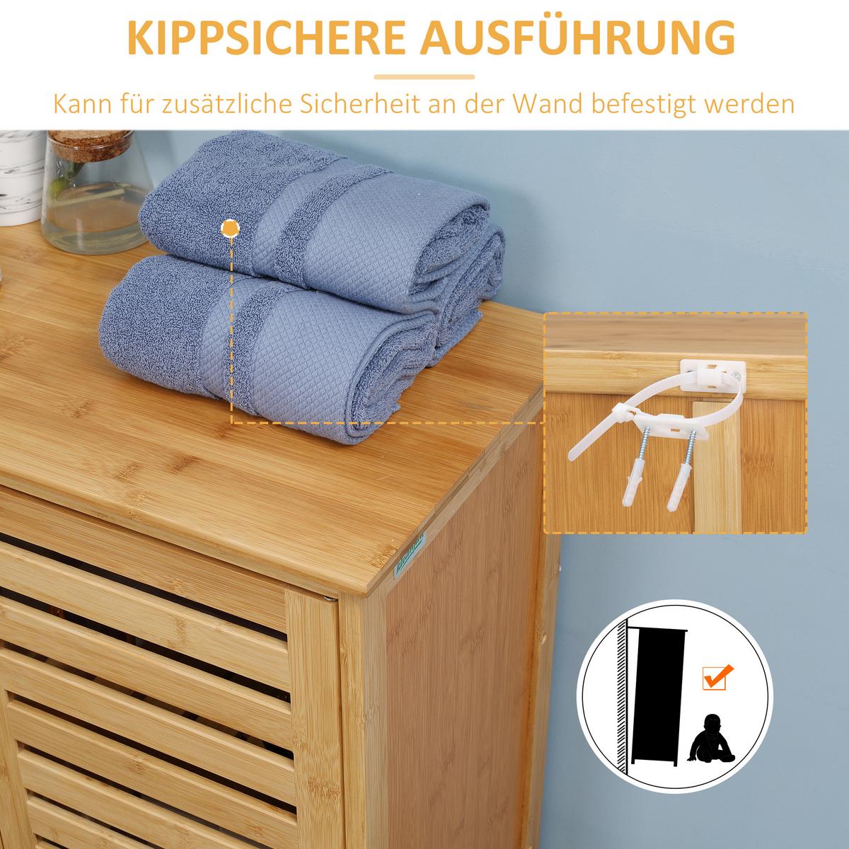 BADEZIMMERSCHRANK mit 2 Lamellentüren, 68 x 32 x 86 cm, Natur - Naturfarben, Naturmaterialien (32/86/68cm) - Kleankin