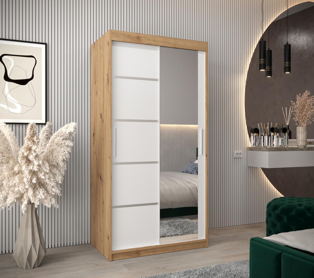 SCHWEBETÜRENSCHRANK 200/100/62 2-türig - Silberfarben/Weiß, Holz/Kunststoff (100/200/62cm) - MÖBEL KRYSPOL