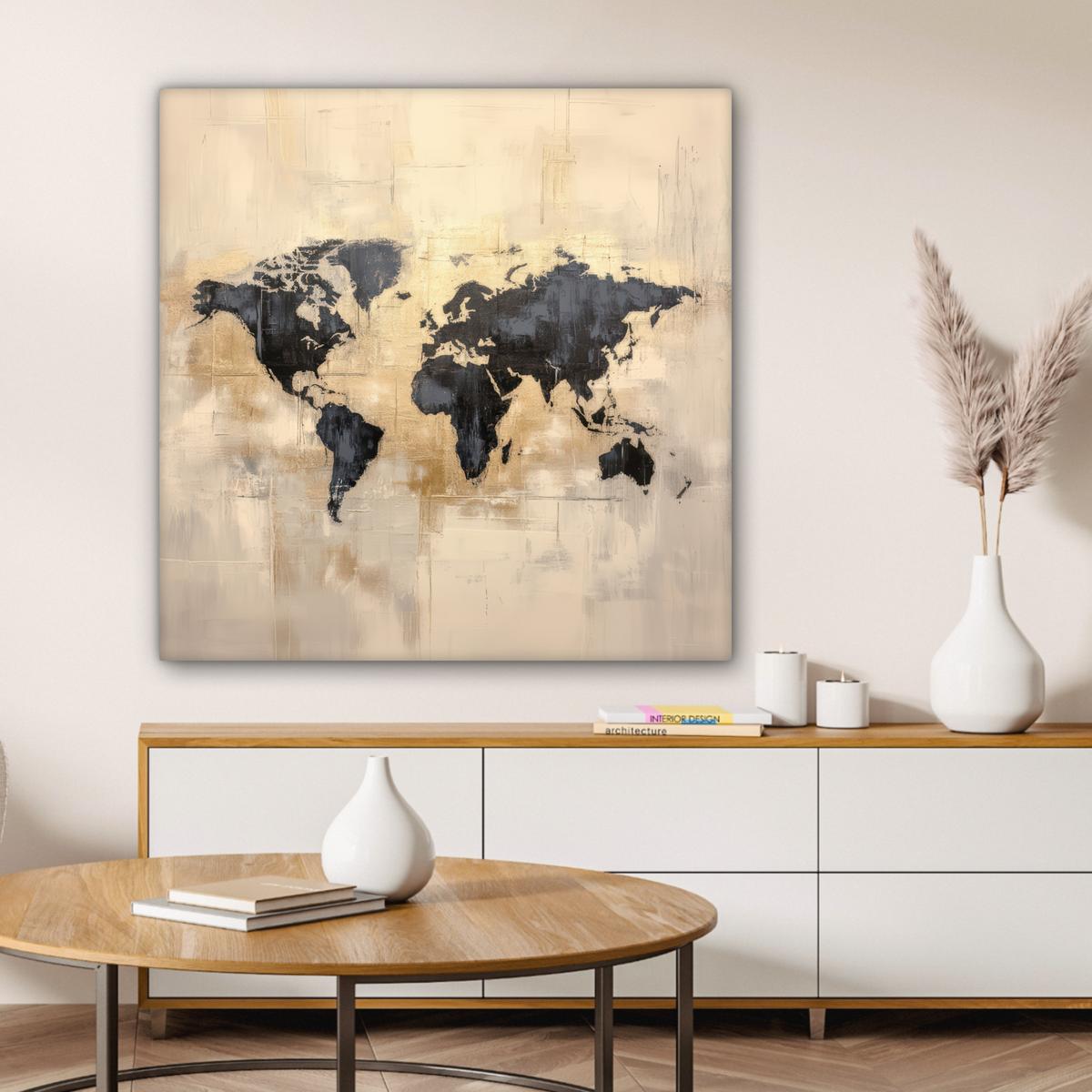 LEINWANDBILD Weltkarte - Gold - Schwarz - Abstrakt Deko Groß 90x90 cm - Kupferfarben, Textil (90/90cm) - MuchoWow