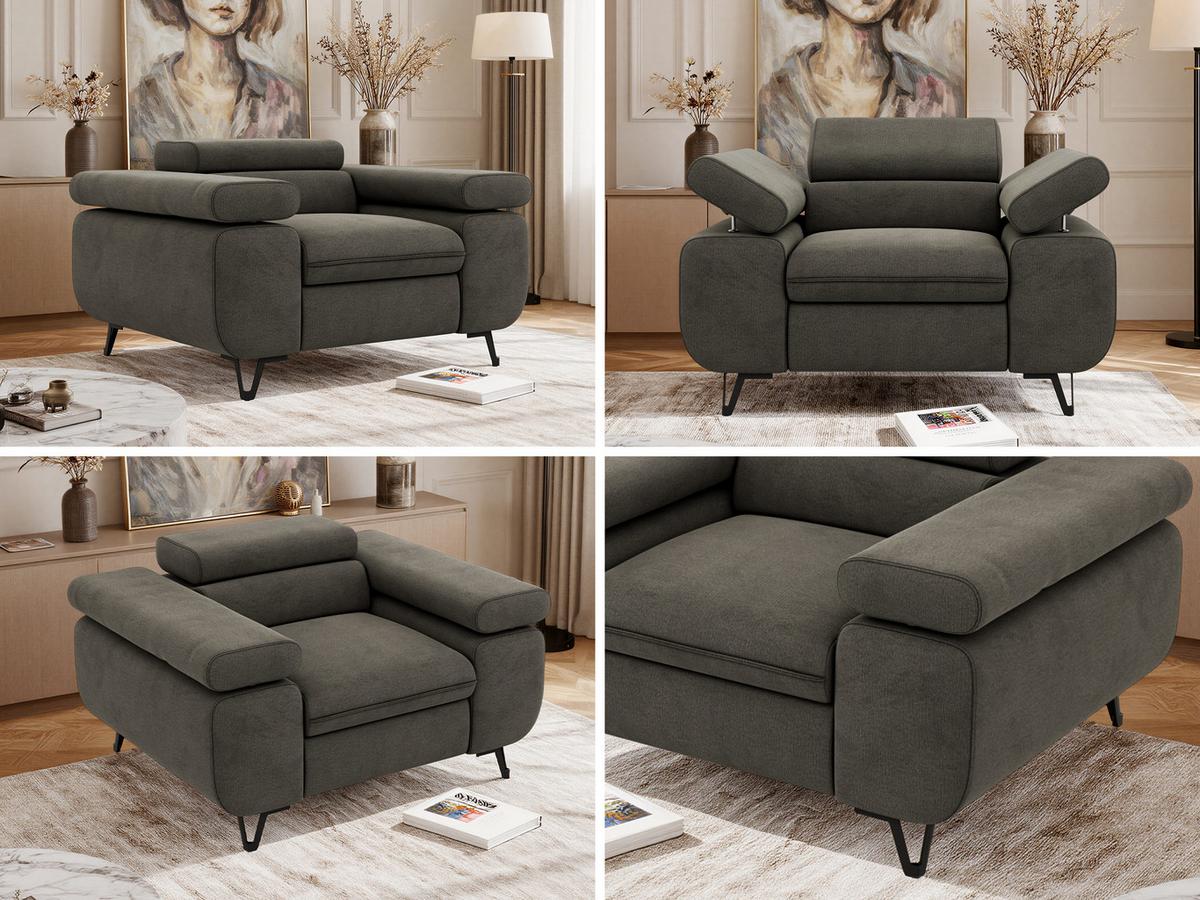 SESSEL PETER 1 - Dunkelgrau Velvet - Dunkelgrau/Schwarz, Textil/Metall (126/76/99cm) - MKS