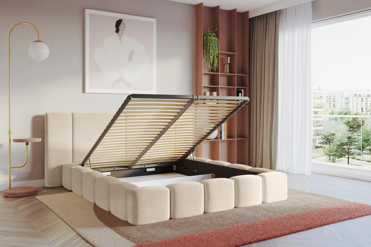 POLSTERBETT mit Bettkasten und Lattenrost, Bett mit Matratze H3/H4 - NILO 120x200 Beige - Creme, Holzwerkstoff/Textil (120/200cm) - ALTDECOR
