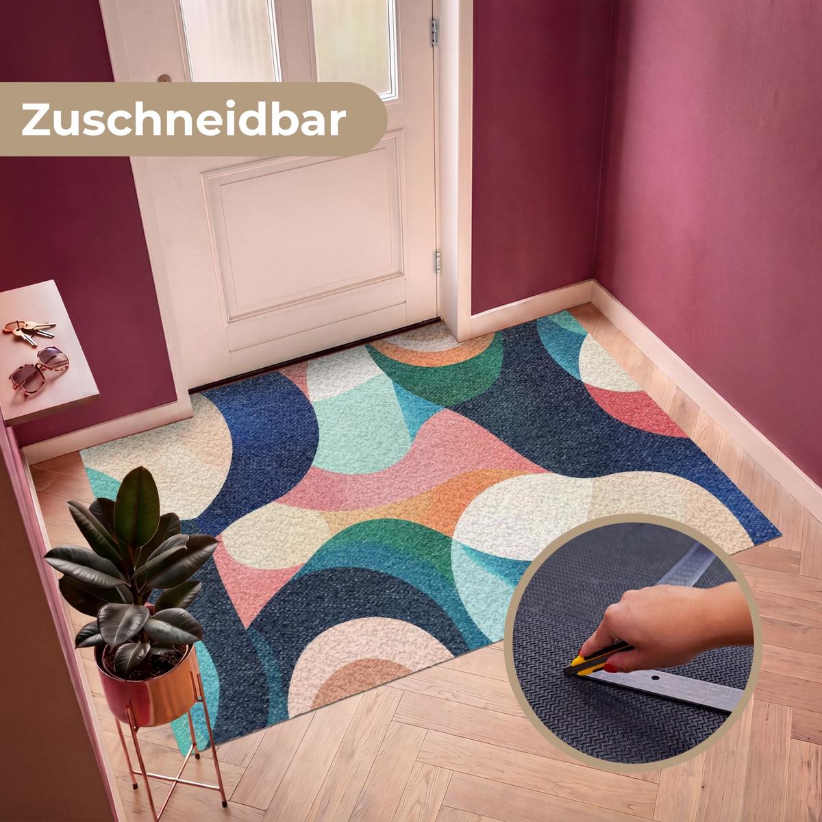 FUSSMATTE Abstrakt - Blau - Rosa Fußabtreter 180x120 cm - Multicolor, Kunststoff (180/0.4cm) - MuchoWow