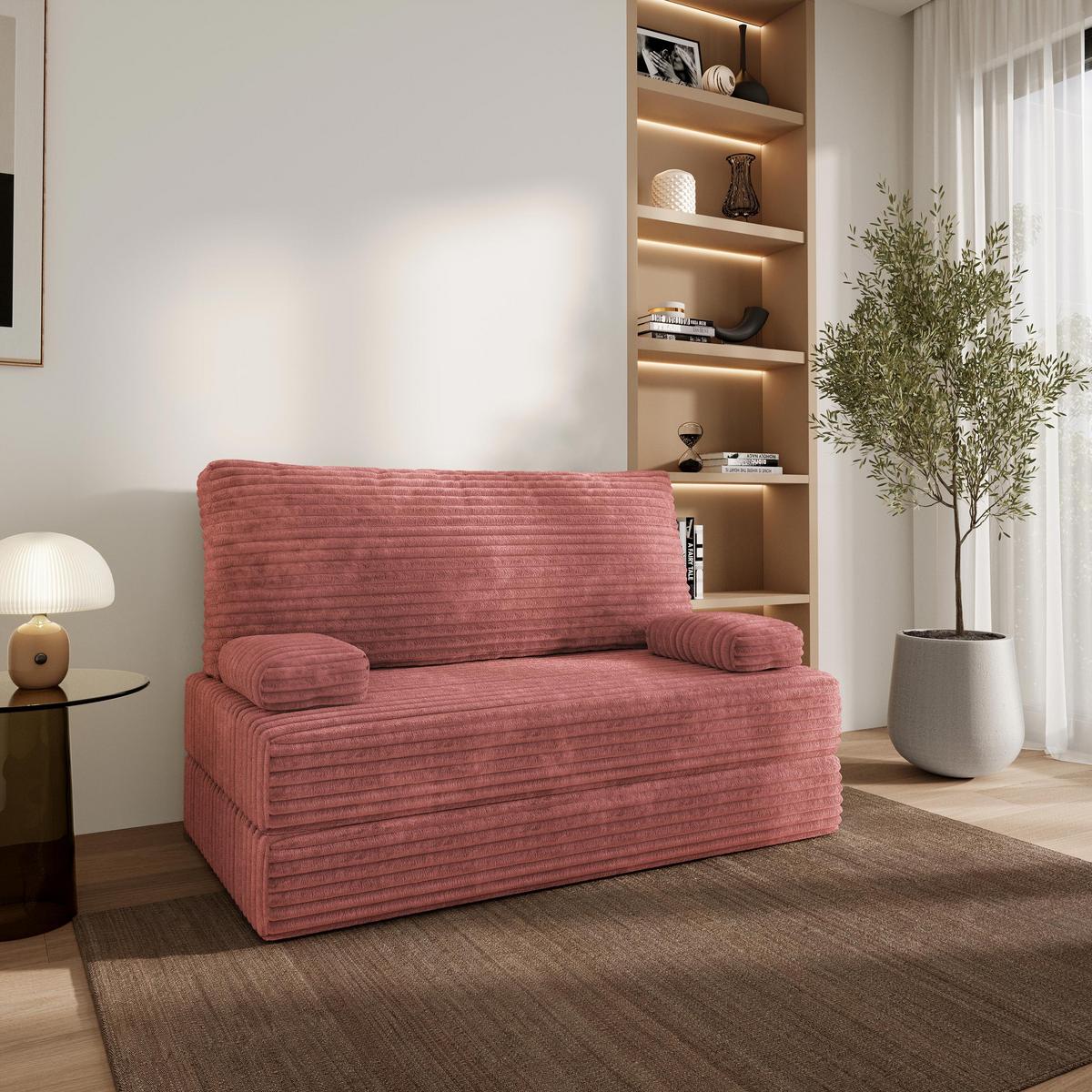 BETTSOFA LADIA aus Schaumstoff Cordstoff Rosa Schlaffunktion - Rosa, Textil (140/86/60cm) - MASSENO