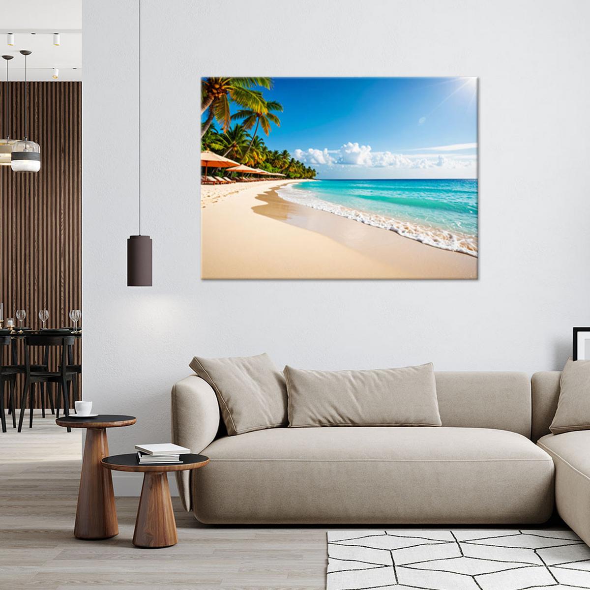 LEINWANDBILD Strand Meereslandschaft 90x60cm - Blau, Textil (90/60cm) - Feeby