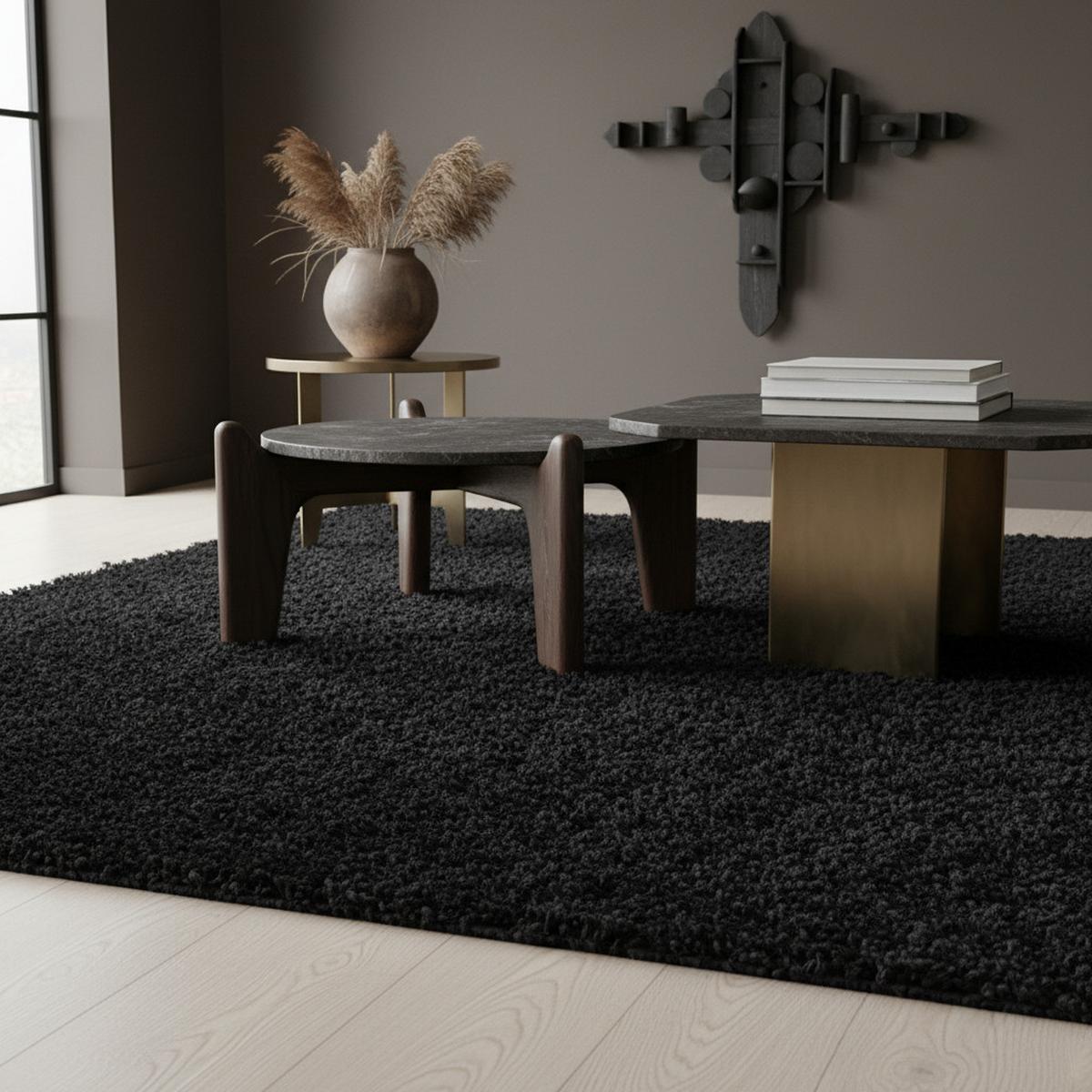 TEPPICH Hochflor SPREE in Schwarz, einfarbig, Ø 80 cm - Schwarz, Textil (80/80cm) - KADIMA DESIGN