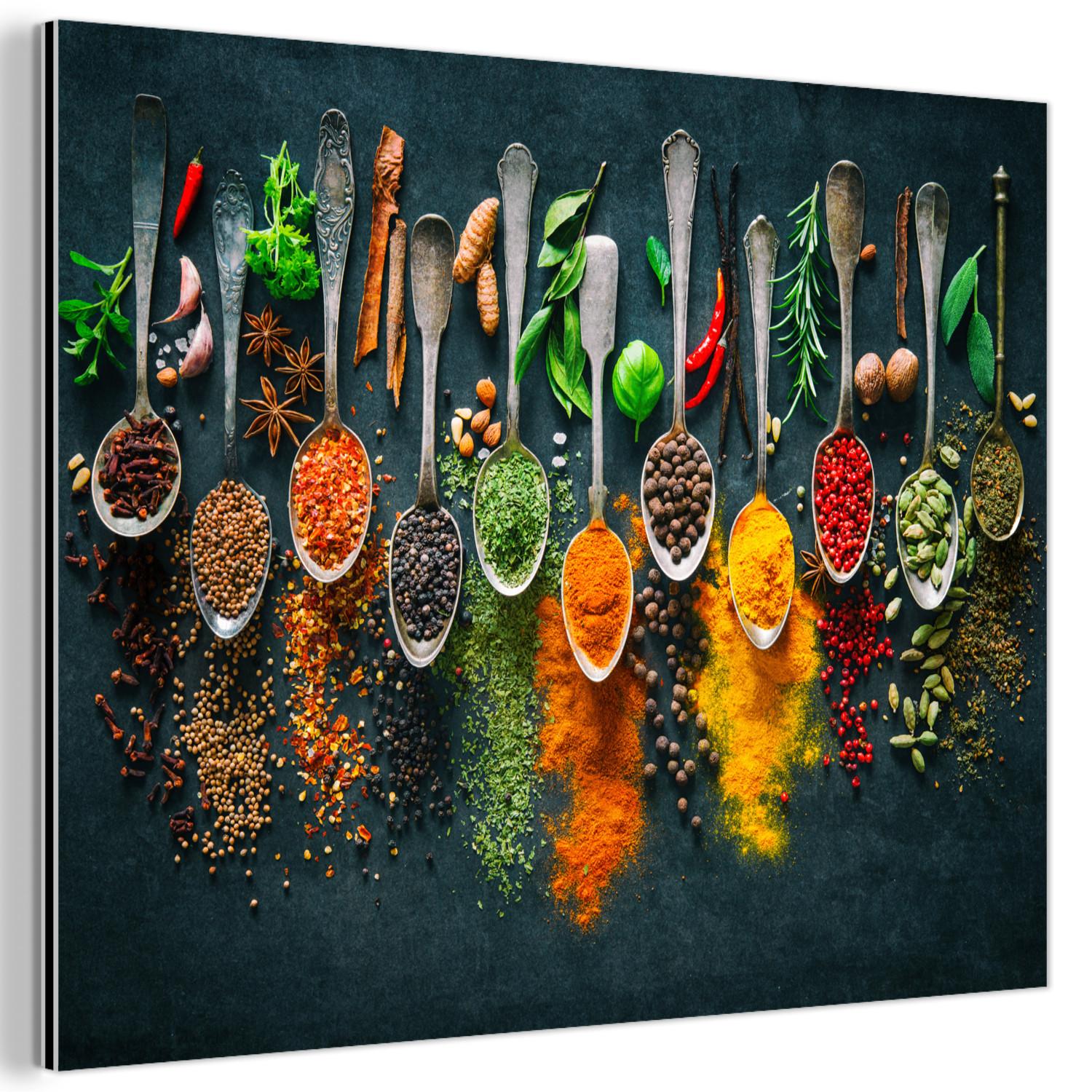 METALLBILD Kräuter - Gewürze - Löffel 40x30 cm - Currygelb, Metall (40/30cm) - MuchoWow