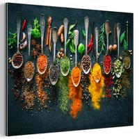 METALLBILD Kräuter - Gewürze - Löffel 40x30 cm - Currygelb, Metall (40/30cm) - MuchoWow