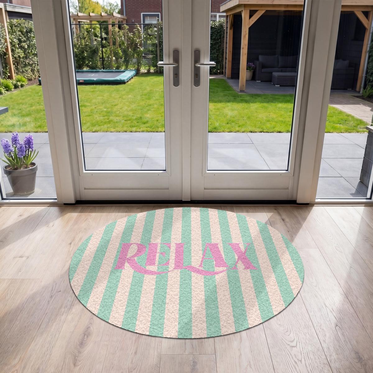 FUSSMATTE Rosa – Grün – Streifen – Entspannung 120x120 cm - Mintgrün, Kunststoff (120/0.4cm) - MuchoWow