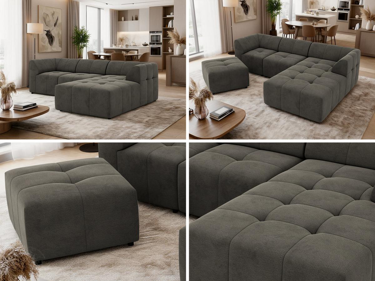 ECKSOFA VORITA L 4M - Dunkelgrau Velvet - Rechts Seite - Dunkelgrau/Schwarz, Kunststoff/Textil (176/267cm) - MKS
