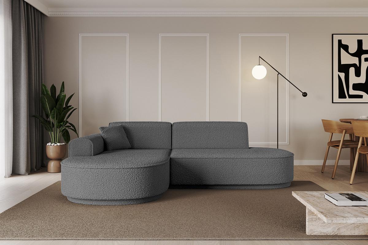 ECKSOFA Ottomane Links MARI-L1-v3 - 243x171x83 cm Grau Bouclé - Schwarz/Grau, Holzwerkstoff/Kunststoff (243/171cm) - ALTDECOR