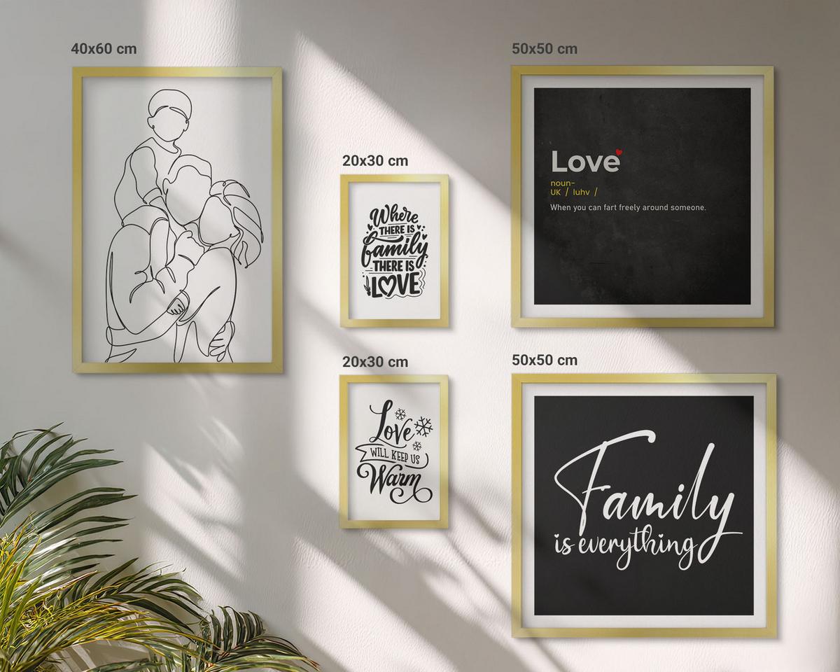 BILDER SET 5er Set - 50x50 cm & 20x30 cm & 40x60 cm Goldrahmen - Herbstliche Berge, Flusshütte - Goldfarben, Kunststoff (40/60cm) - TULUP