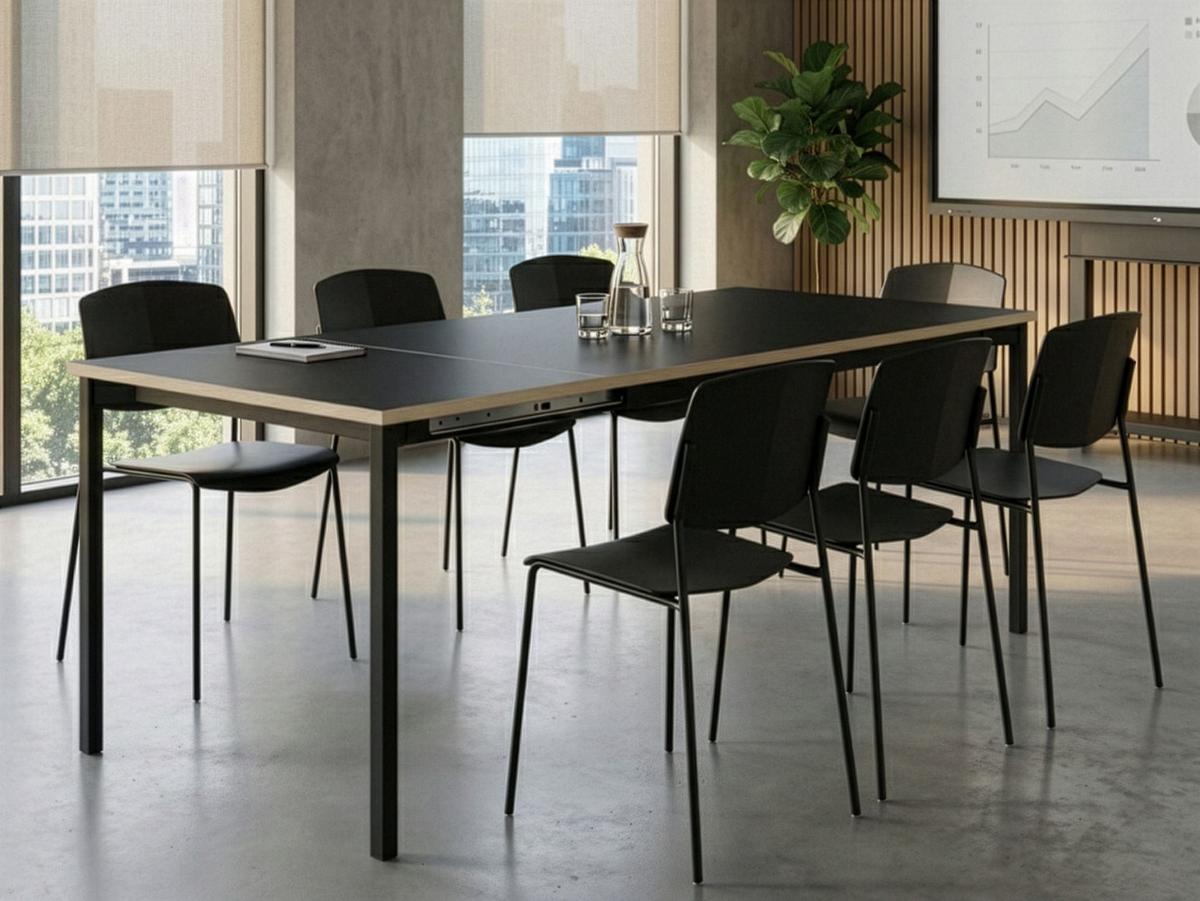 KONFERENZTISCH Ausziehbar 90/140-190 cm Schwarz Avis - Schwarz, Holzwerkstoff (140/90/76cm) - Beliani