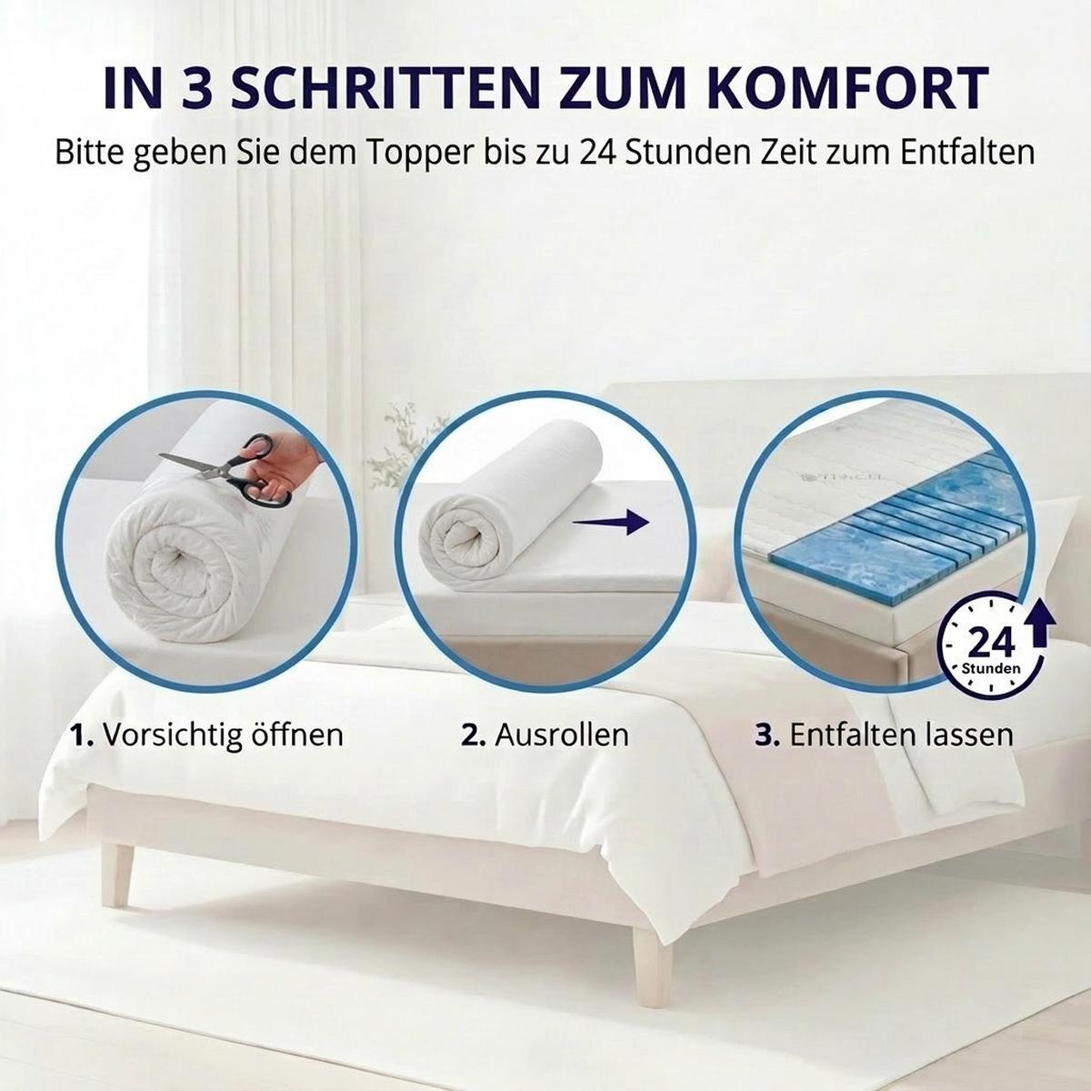 TOPPER 120x200 cm – 8 cm Gelschaum – 7 Zonen – TENCEL™ Lyocell Bezug – präzise Druckentlastung - Weiß, Textil (120/200cm) - Mister Sandman