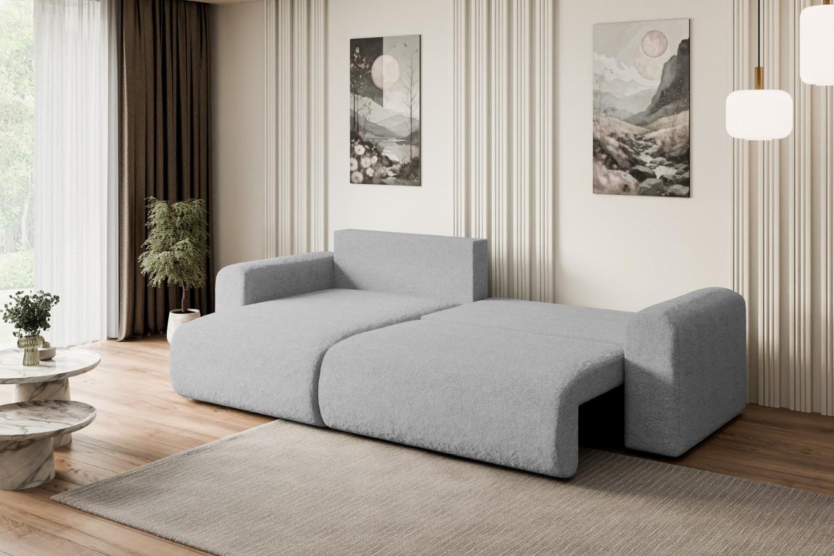 ECKSOFA mit Schlaffunktion und Bettkasten ORRO-L - 272x145x83 cm Hellgrau Bouclé - Hellgrau/Schwarz, Holzwerkstoff/Kunststoff (272/145cm) - ALTDECOR