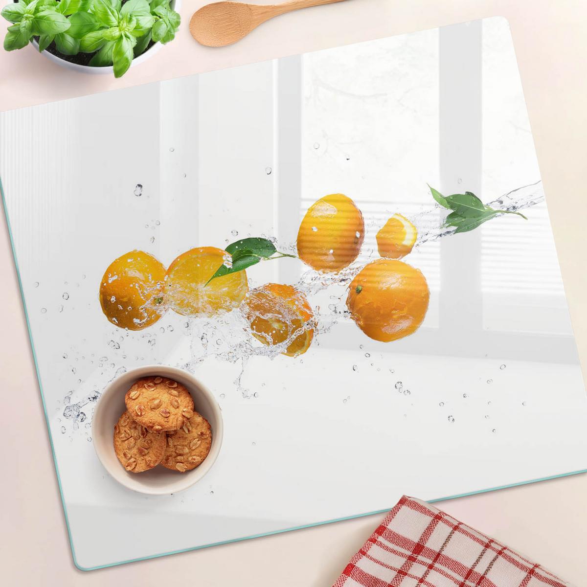 GLASPLATTE 60x52 cm Orangen und Wasser - Gelb, Glas (60/0.4/52cm) - TULUP