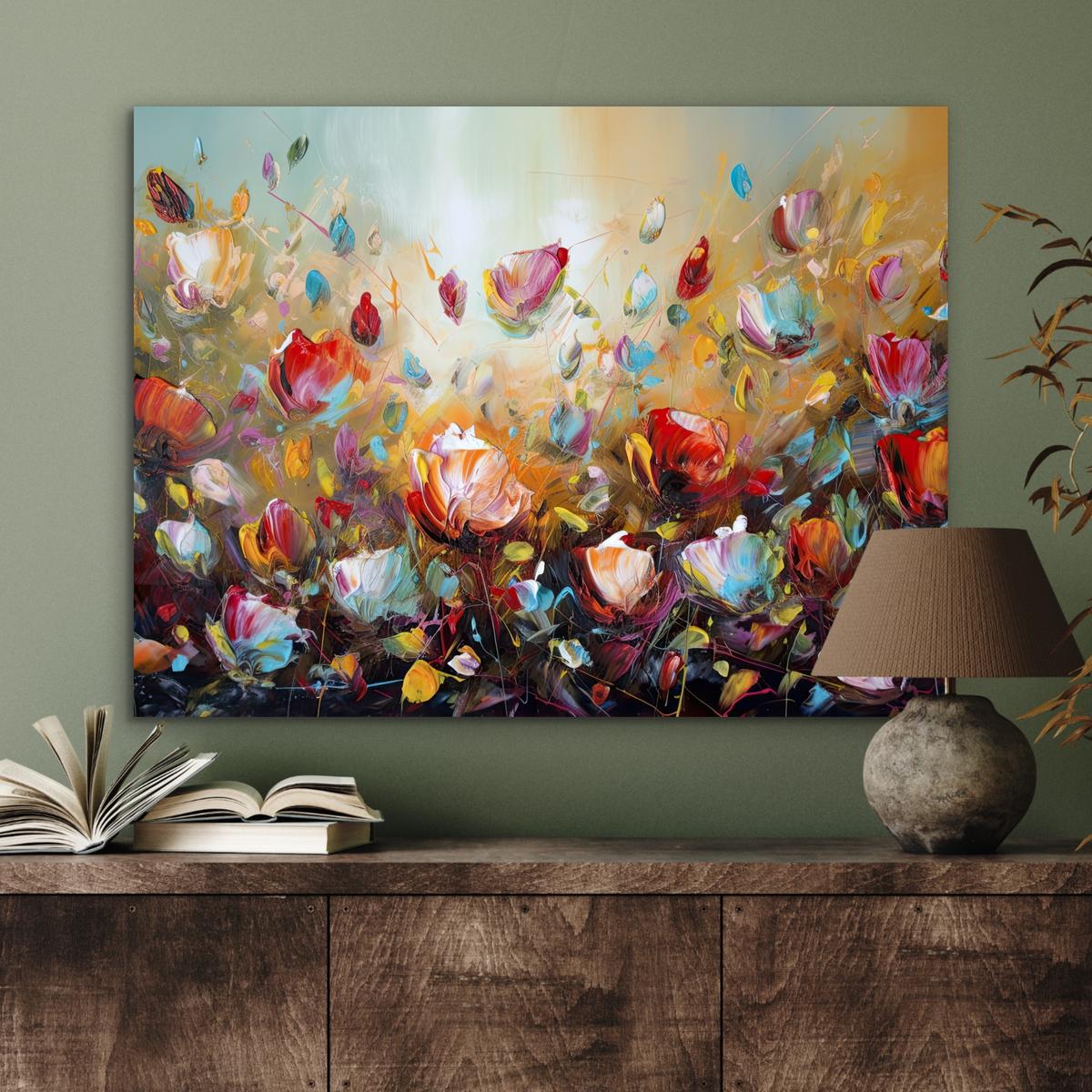METALLBILD Blumen - Kunst - Natur - Ölgemälde 80x60 cm - Multicolor, Metall (80/60cm) - MuchoWow