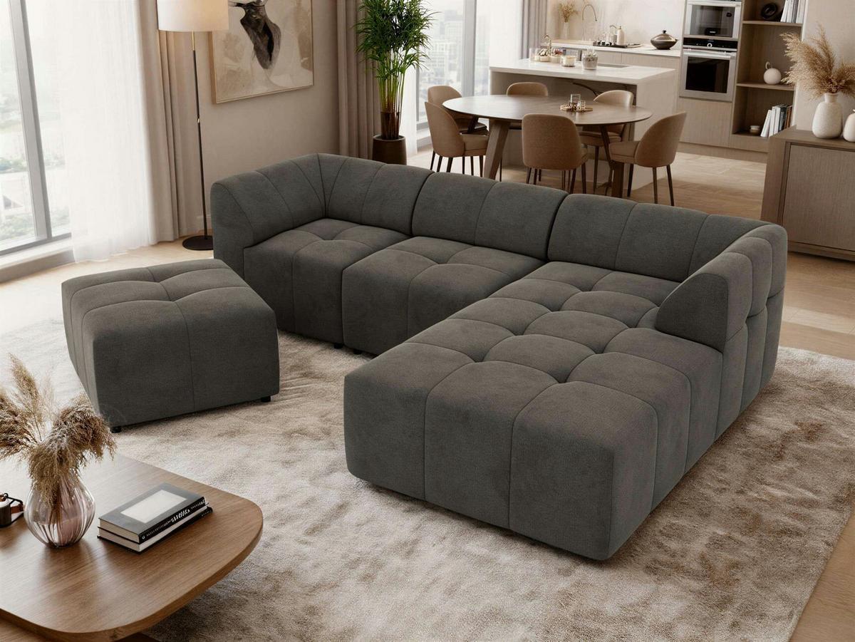 ECKSOFA VORITA L 4M - Dunkelgrau Velvet - Rechts Seite - Dunkelgrau/Schwarz, Kunststoff/Textil (176/267cm) - MKS