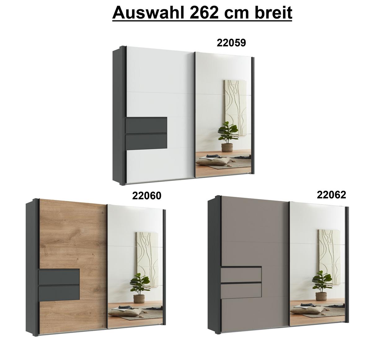 SCHWEBETÜRENSCHRANK 2-türig B262/H216/T65 cm, Korpus&Passepartout Grafit, Türen&Schubladen Sandgrau/Spiegel, Kleiderschrank inkl. Vollausst. / 22062 - Sandfarben/Bordeaux, Holzwerkstoff/Metall (262/216/65cm) - luma-home