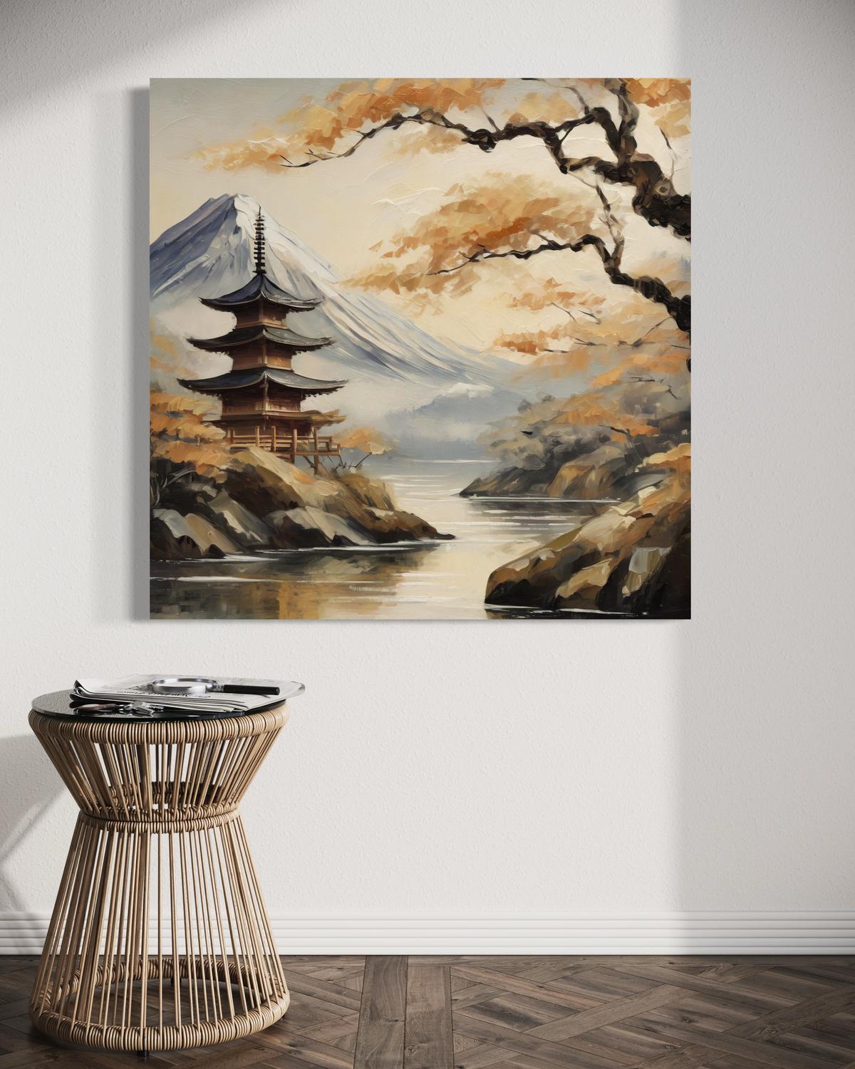 WANDBILD japanische pagode berg landschaft - Beige, Textil (40/40cm) - Feeby