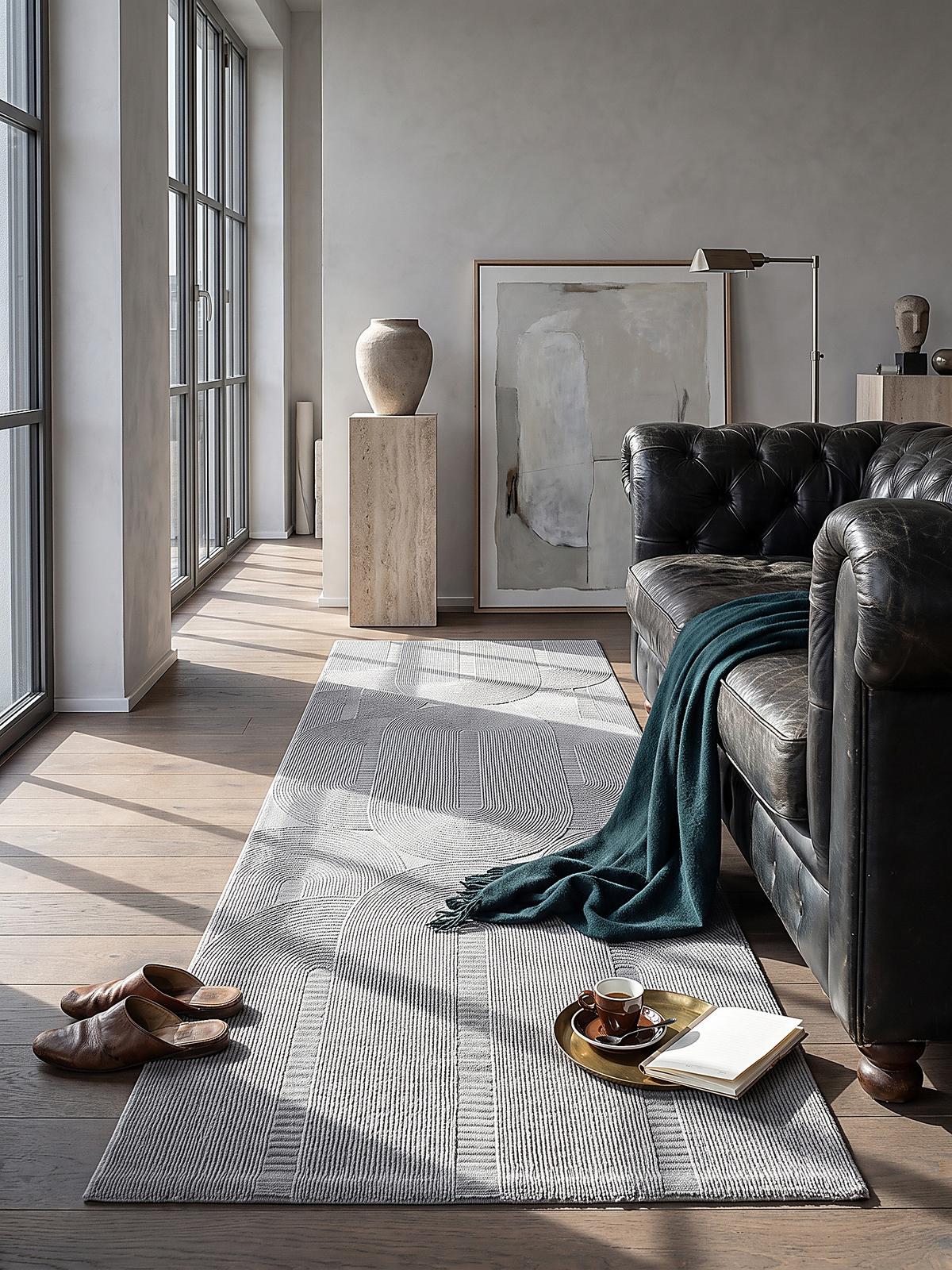LÄUFER KASOS Waschbar Geometrisch Polyester Grau 80 x 300 cm - Grau, Textil (80/300cm) - KADIMA DESIGN