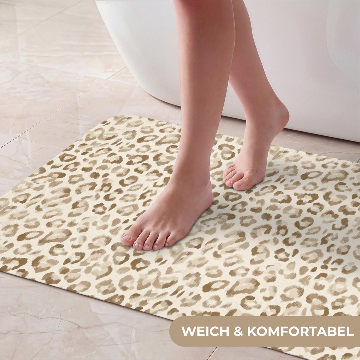 BADEMATTE Leopard - Klassisch - Beige 80x50 cm - Hellbraun, Textil (80/50cm) - OnlyWow