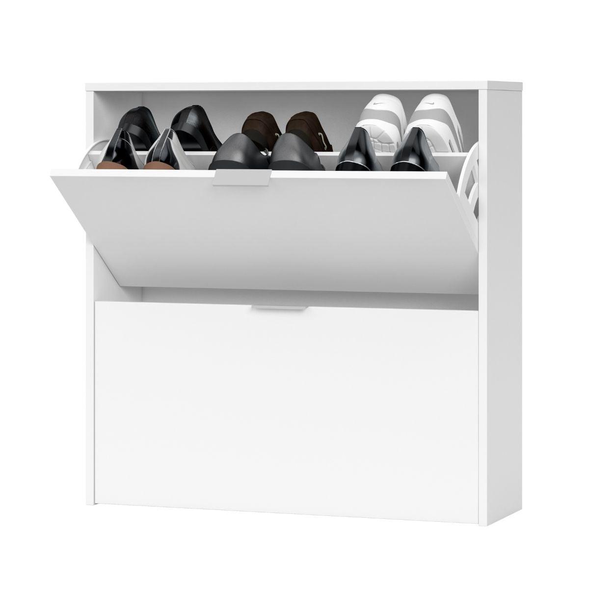 SCHUHSCHRANK 2 Klappen Zapateros - L75 cm - Weiß, Holzwerkstoff (22/76/41cm) - Calicosy