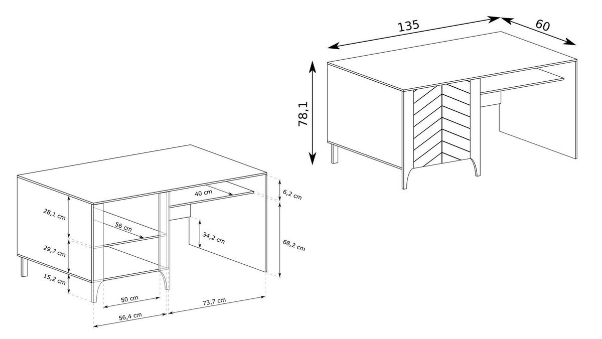 SCHREIBTISCH ALICANTE 135x60x77,5 cm Bürotisch Computertisch, Kaschmir - Kaschmir, Holzwerkstoff (60/135/77.5cm) - MASSENO
