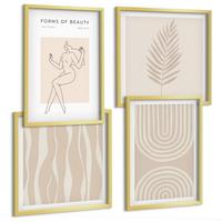 BILDER SET 4er Set - 50x50 cm & 40x60 cm Goldrahmen - Abstrakte Boho-Dekorationen - Goldfarben, Kunststoff (50/50cm) - TULUP