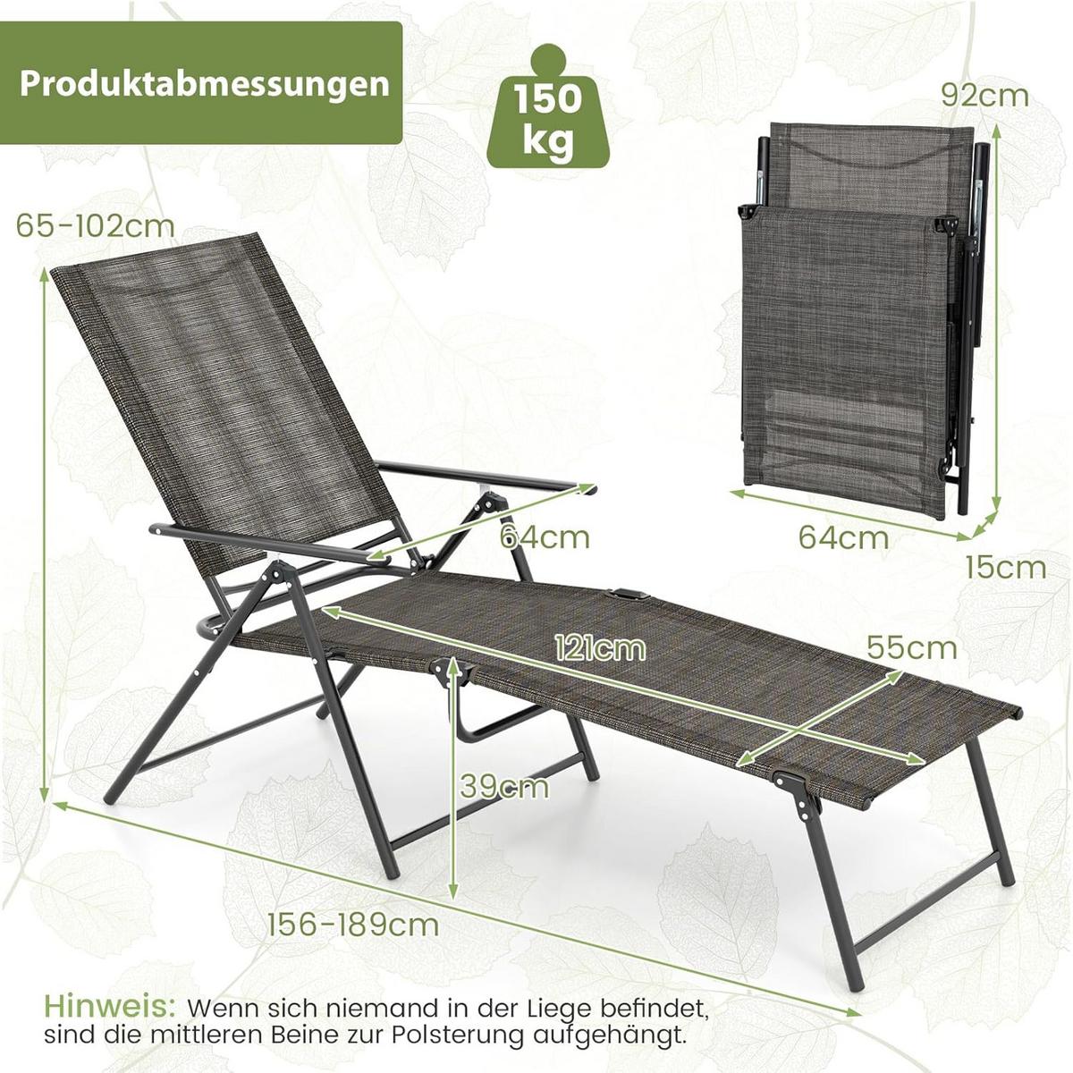 SONNENLIEGE Braun(2er-Set) - Braun, Metall (189/65/64cm) - COSTWAY
