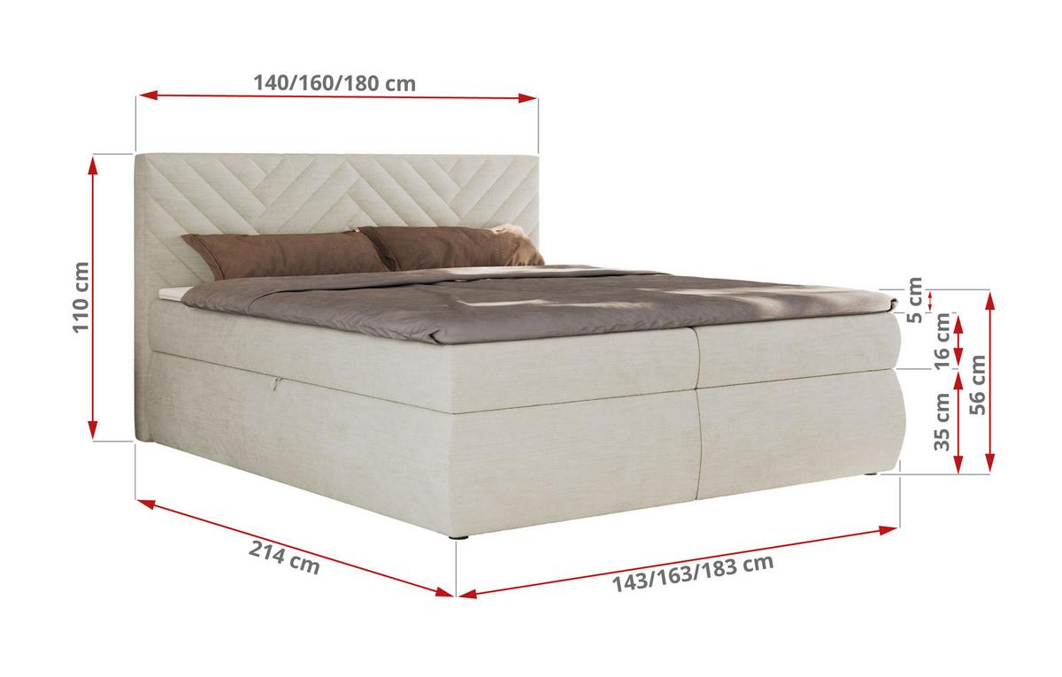 BOXBETT AVERTA 140/200 - Creme Schenille glatt - H4 - Creme, Textil (140/200cm) - MKS