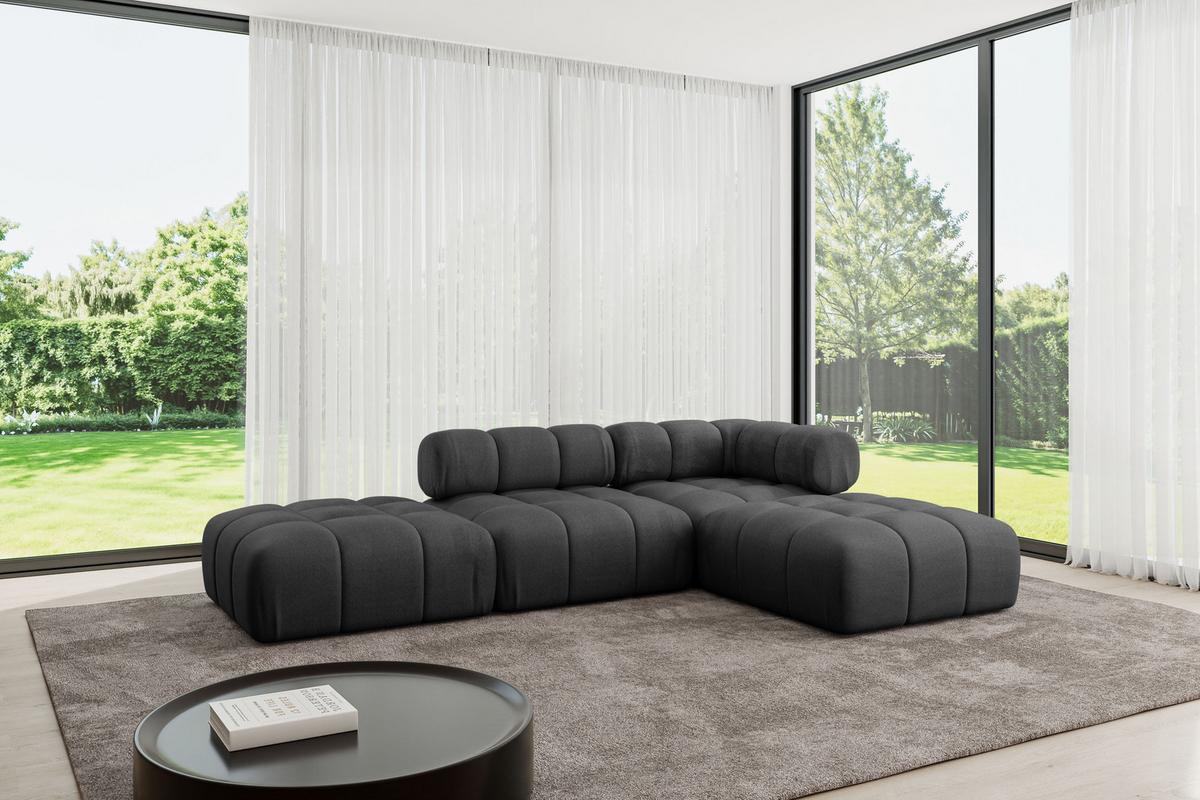 ECKSOFA modulares Sofa Kerru-L1 - 285x190x70 cm Schwarz Velours - Schwarz, Holzwerkstoff/Textil (285/190cm) - ALTDECOR