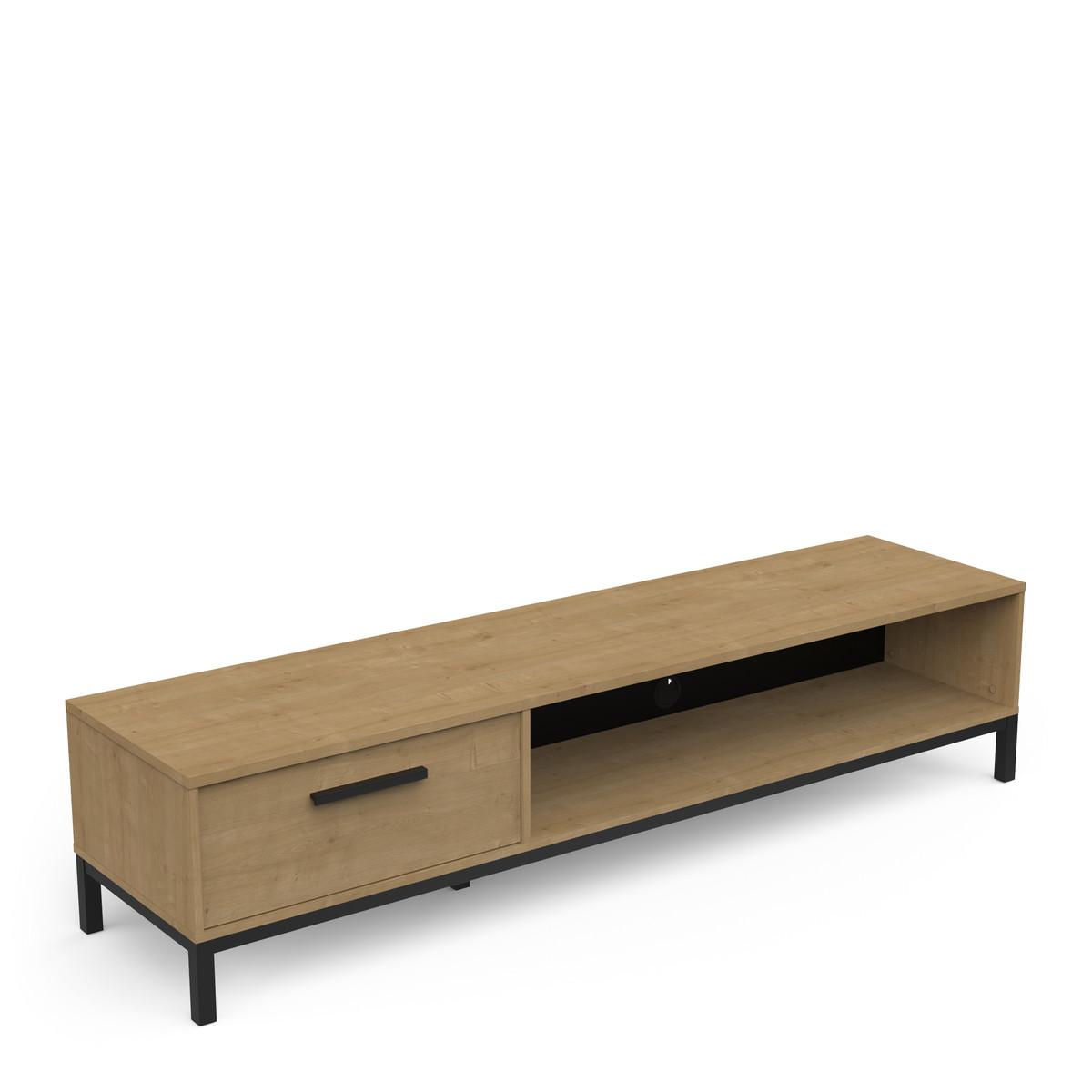 TV-MÖBEL 1 Schublade und 1 offenes Fach Dekor Eiche und Schwarz matt B183 cm - CRAFT - Eschefarben, Holzwerkstoff (41.3/44.9/46.7cm) - Calicosy