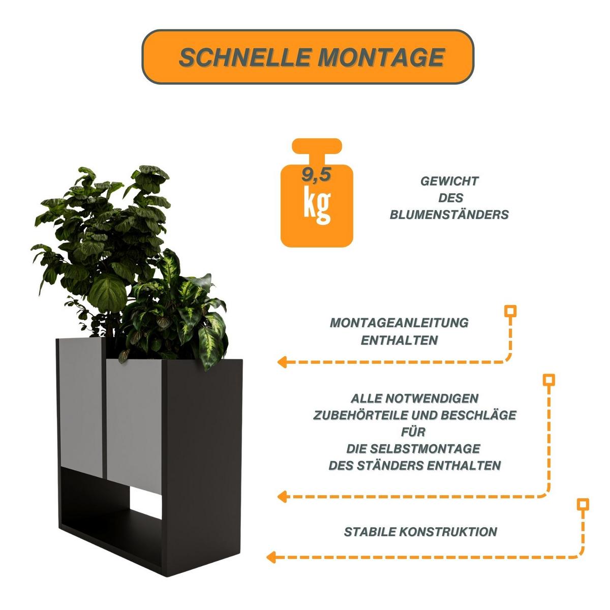 BLUMENKASTEN - Dunkelgrau, Holzwerkstoff (22.6/50/44cm) - RAUMHIRSCH FURNITURE
