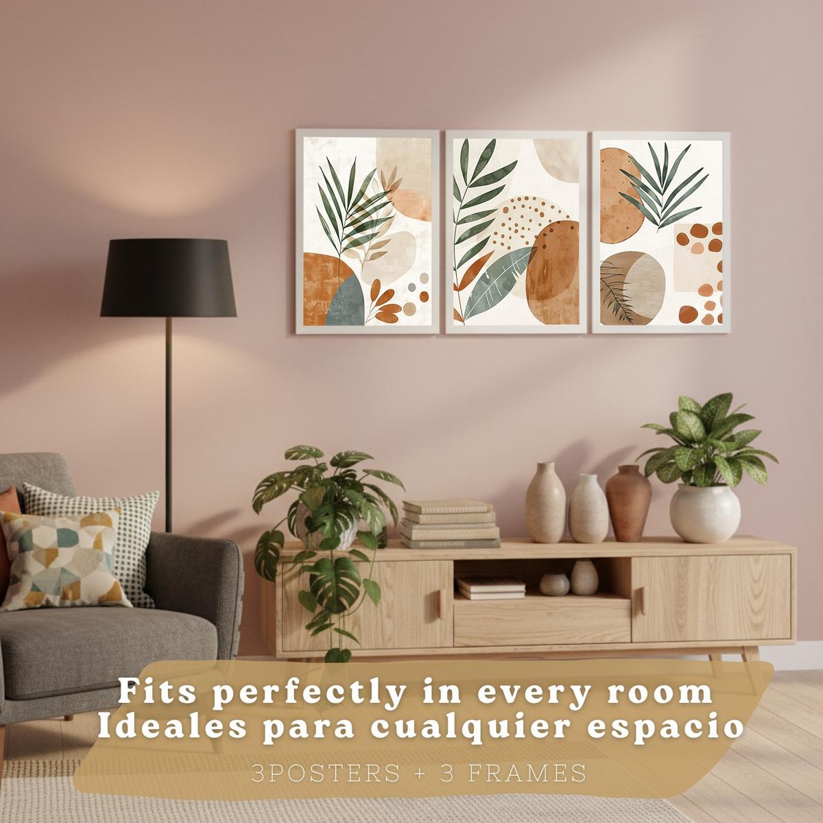 POSTER 3er Kunstdruck-Set Wandbilder Floral Abstrakt modern Wohnzimmer Deko, Schlafzimmer, Küche, Badezimmer Weißer Rahmen A3 - Weiß, Papier (29.7/1/42cm) - Nacnic