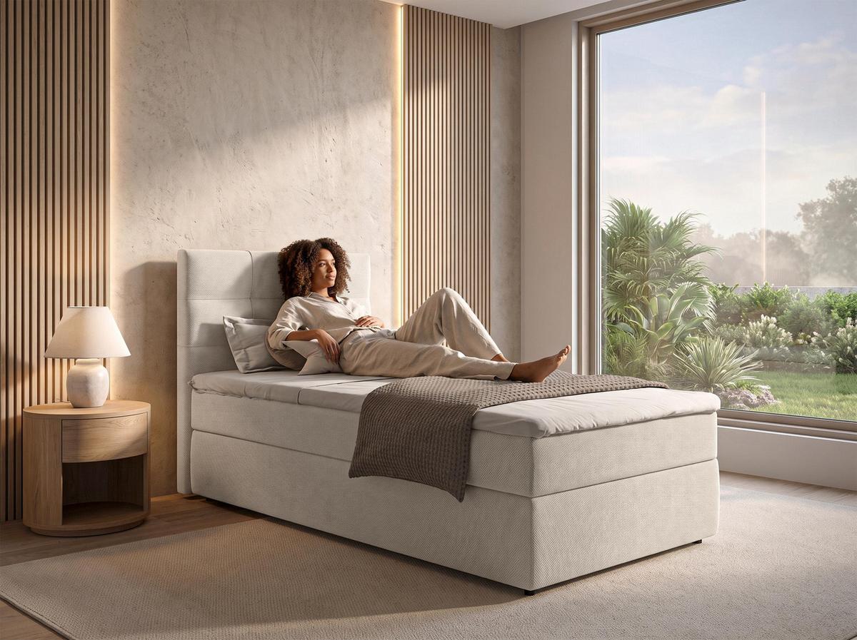 BOXBETT SAKARYA 120x200 cm mit Bettkasten und Matratze - Beige + TOPPER - Beige/Schwarz, Holz/Holzwerkstoff (120/200cm) - AX Living