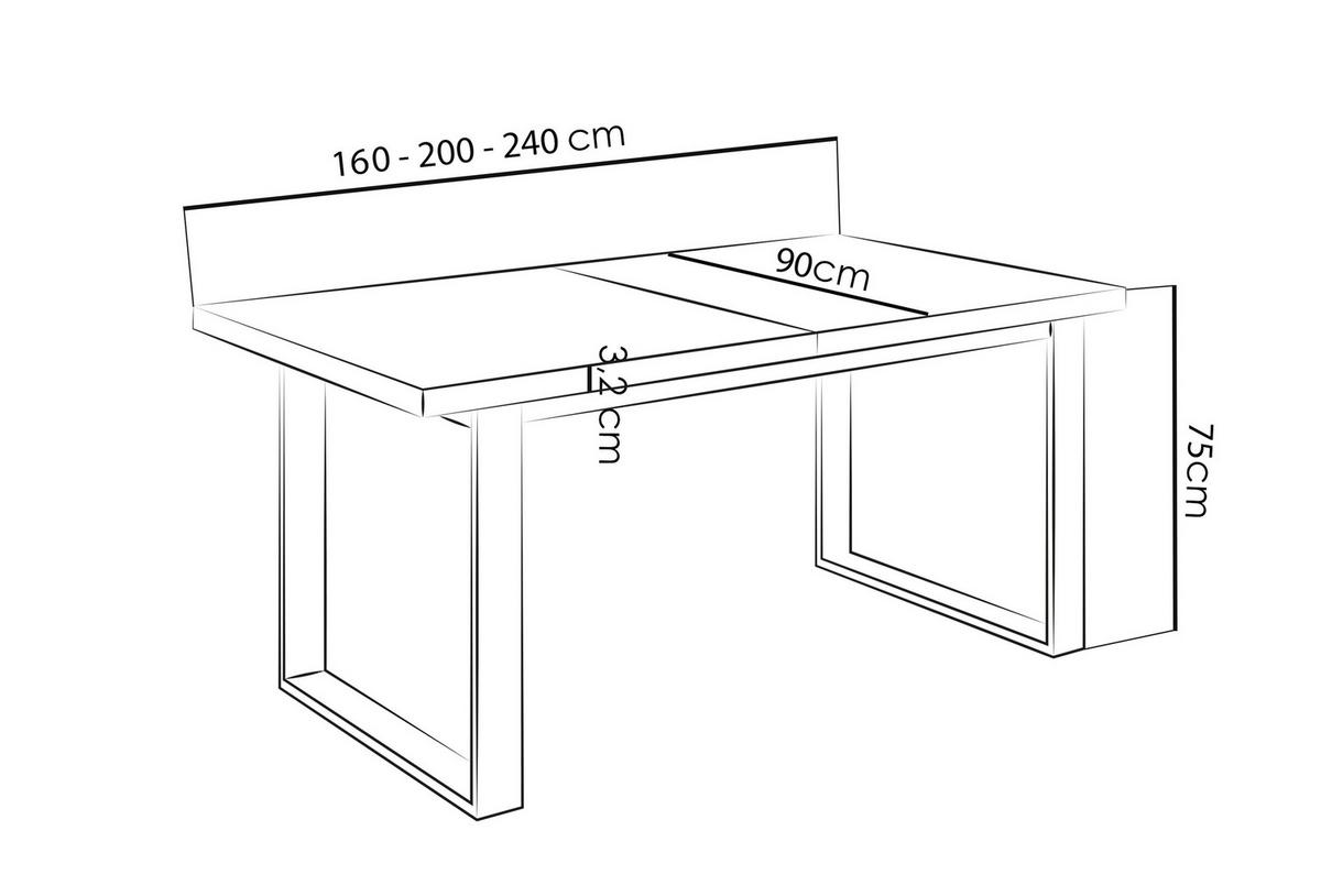 ESSTISCH Valentino rechteckig ausziehbar, Lancelot Eiche 160/200/80/75 cm - Eichefarben/Schwarz, Holzwerkstoff/Metall (80/200/75cm) - WFL GROUP